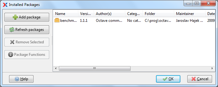 Xoctave Gnu Octave GUI - Octaveforge Packages Viewer